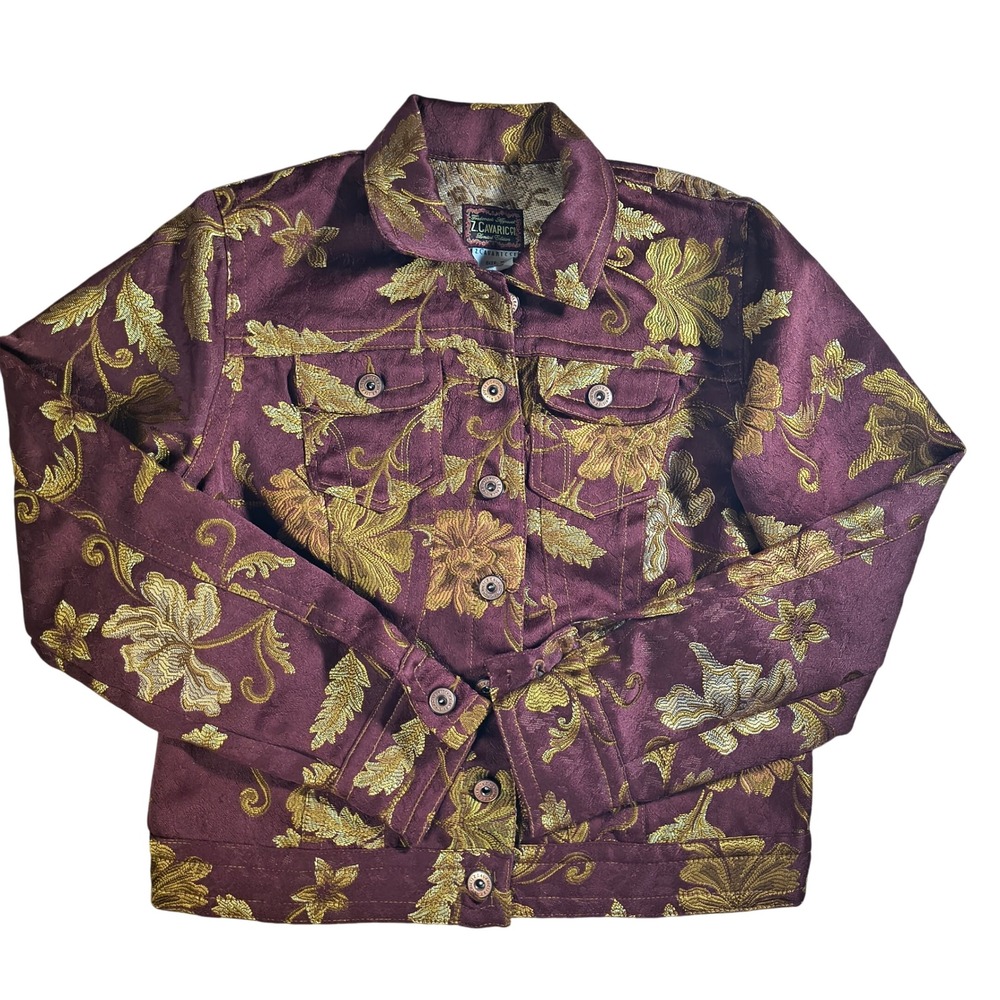 intage Z Cavaricci Baroque Floral‎ Brocade Burgundy Gold Y2K Streetwear 80s 90s"